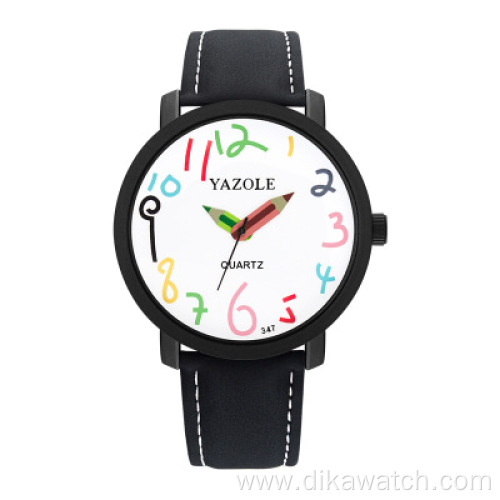 Yazole 329 New Student Casual Cheap Watch Brown Leather Analog Quartz Wrist Watches Dress Colorful Children Watch